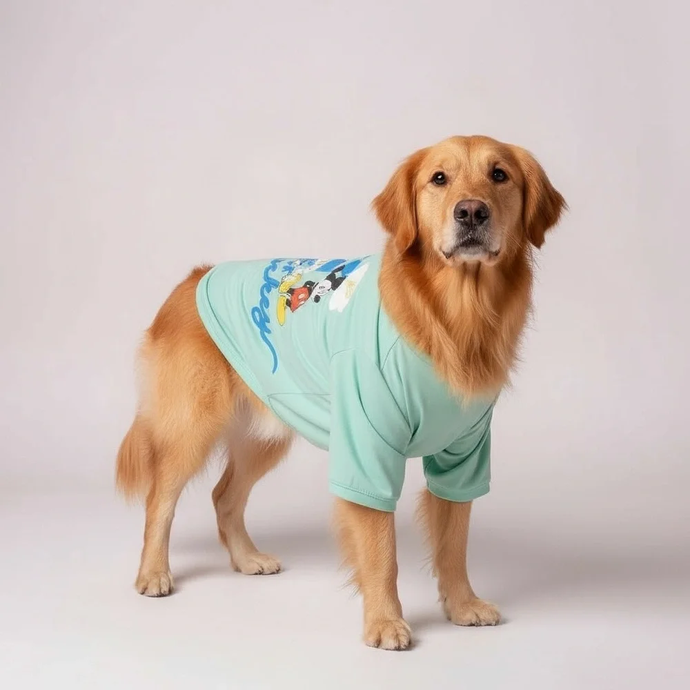 Disney Mickey Light Green Dog Tee with Fun Character Design